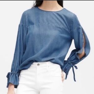 NWT Banana Republic The Sleeve Popover Denim Chambray Lyocell Blouse